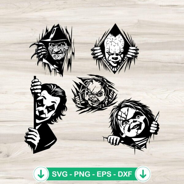 Horror Characters Peeking Halloween SVG file for Cricut cutting