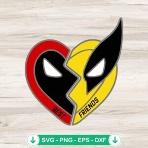 Deadpool and Wolverine heart best friends svg file for cutting