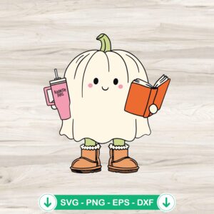 Cute Bookish Pumpkin Ghost SVG file for Cricut and cutting machine