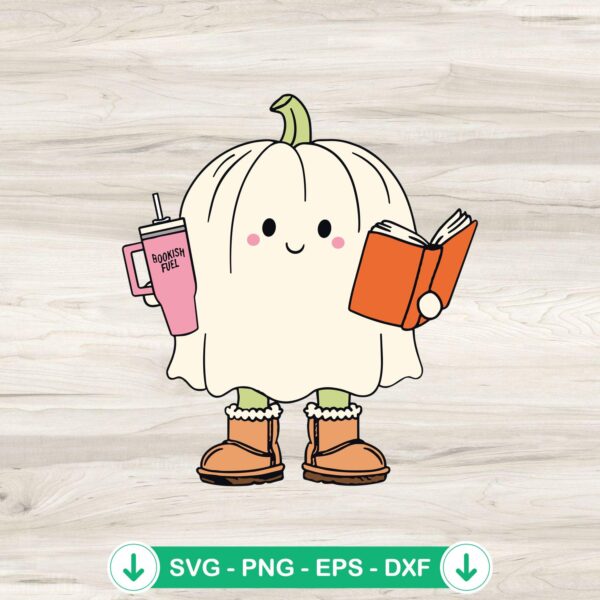 Cute Bookish Pumpkin Ghost SVG file for Cricut and cutting machine