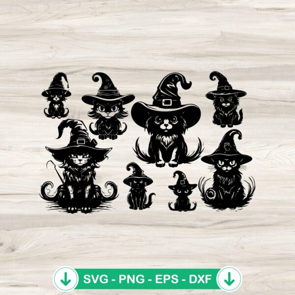 8 Black Cat Witches SVG file for Halloween, cricut svg cut files