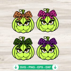 Grinch Pumpkin Conquette Bow SVG file, cutting file for Halloween
