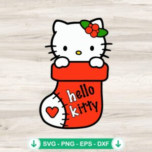 Hello Kitty in stocking Christmas svg file for Cricut cutting