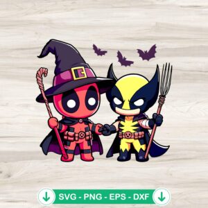 Halloween Deadpool and Wolverine witches svg file for cutting machine
