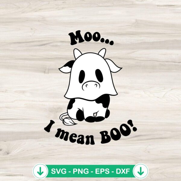 Moo I Mean Boo SVG file, Halloween Highland Cow cutting file