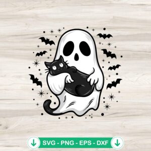 Ghost And Black Cat SVG file, spooky cat mom cutting file