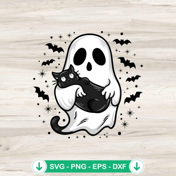 Ghost And Black Cat SVG file, spooky cat mom cutting file