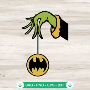 Grinch Hand Holding Batman SVG file for Christmas ornament