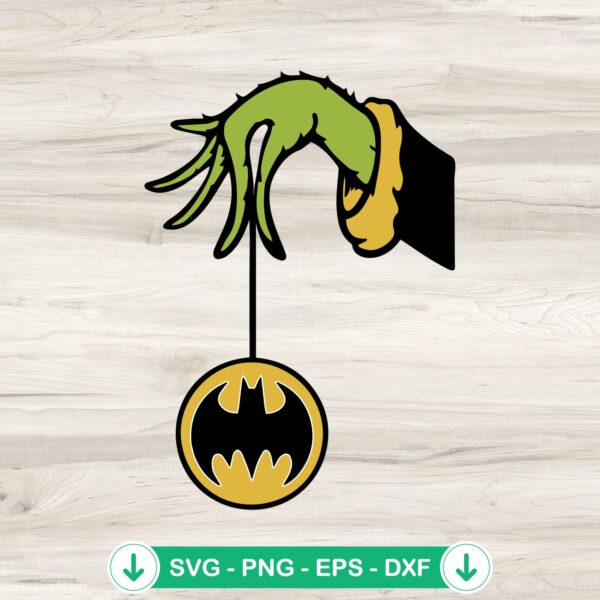 Grinch Hand Holding Batman SVG file for Christmas ornament