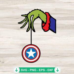Grinch Hand Holding Captain America Ornament SVG file for cricut