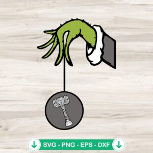 Grinch Hand Holding Thor Ornament SVG file for cutting machines
