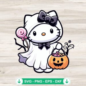 Hello Kitty Ghost Halloween outfit SVG file for cricut cutting