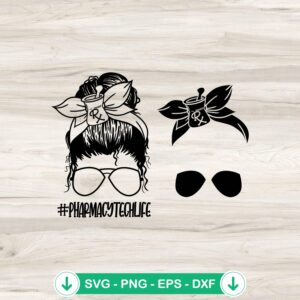 mockup-95645.jpg Pharmacy Teach Life Messy Bun SVG file for Cricut cutting machine