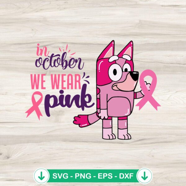 Bluey Pink Ribbon Breast Cancer SVG file for cricut