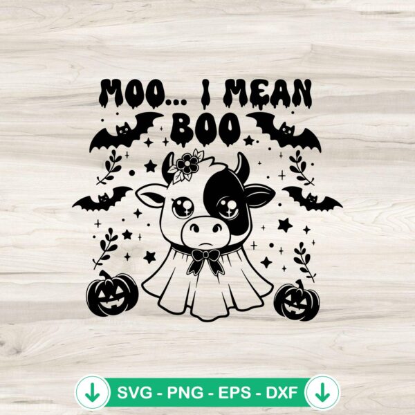 Moo I Mean Boo Funny Cow SVG file for Halloween crafts