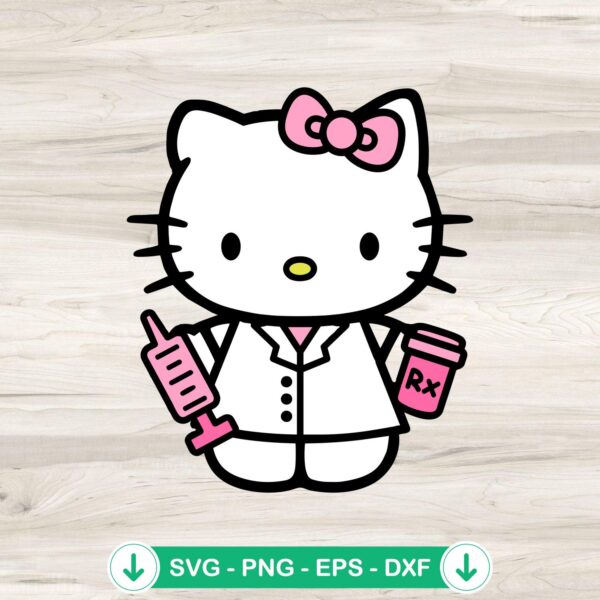 Hello Kitty Doctor SVG file, cute kitty nurse cutting file