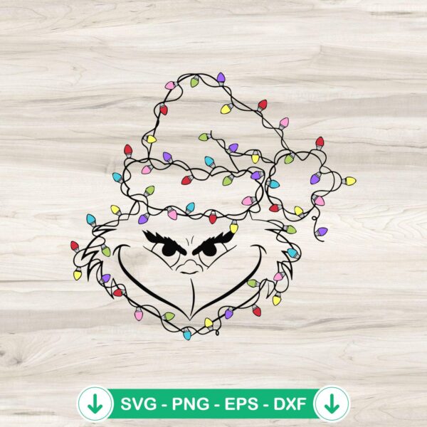 Grinch Face Christmas Light SVG file for Cricut and cutting machine