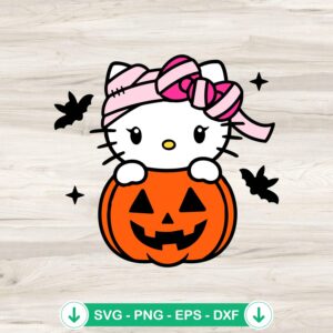 Hello Kitty Pink Mummy Pumpkin SVG file for Halloween