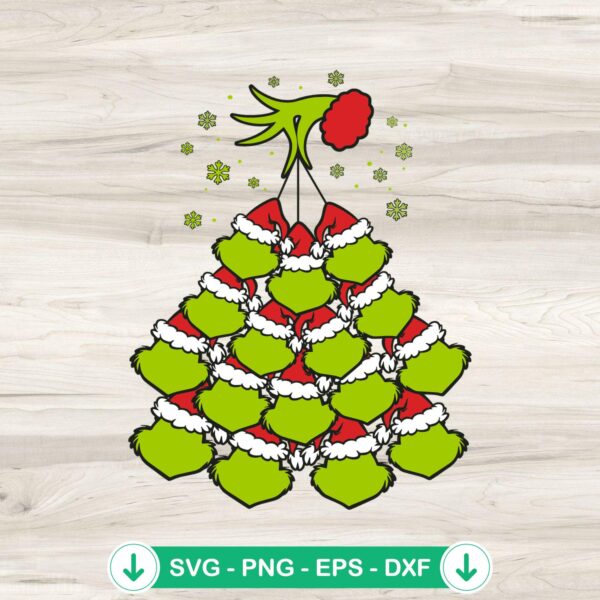 Grinch hand holding Grinch face SVG file for cutting machines