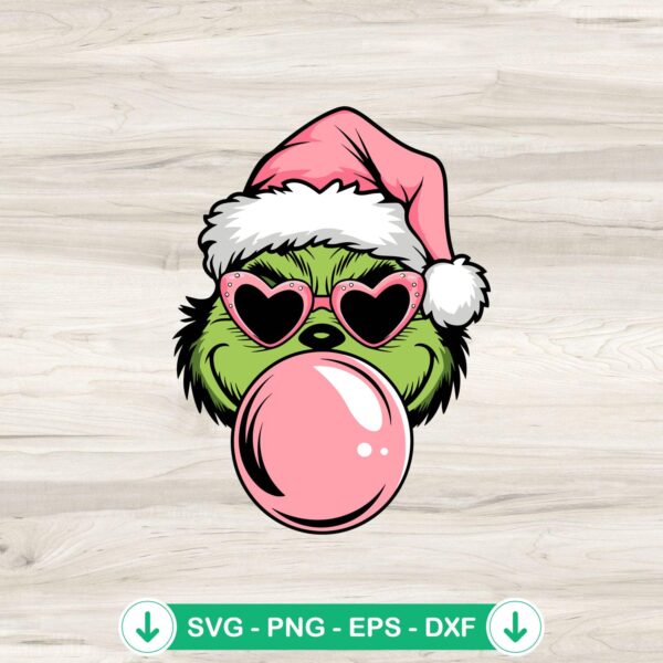 Pink Christmas Grinch blowing bubble heart SVG file for Cricut