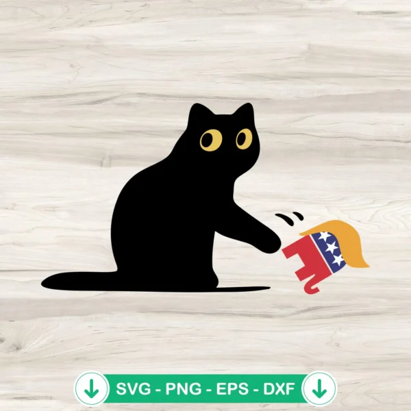 Black Cat Knock Over Trump Elephant Hair SVG file cut file