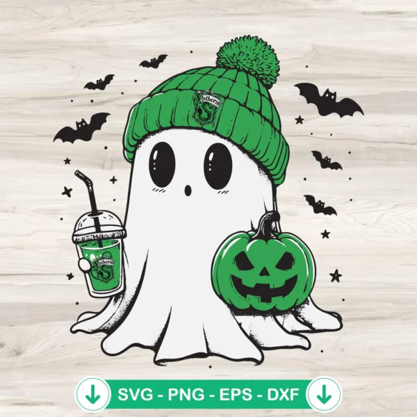 Boo Ghost Slytherin Hogwarts House SVG file for Cricut