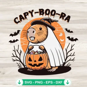 Capy Boo Ra SVG file for Halloween featuring a capybara and pumpkin
