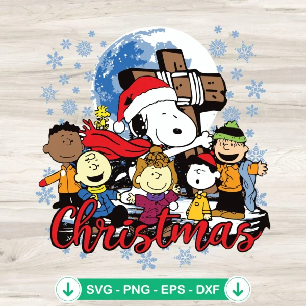 Christmas Snoopy SVG file featuring Peanuts characters for cutting