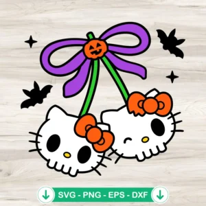 Coquette Bow Cherry Hello Kitty Halloween SVG cut file