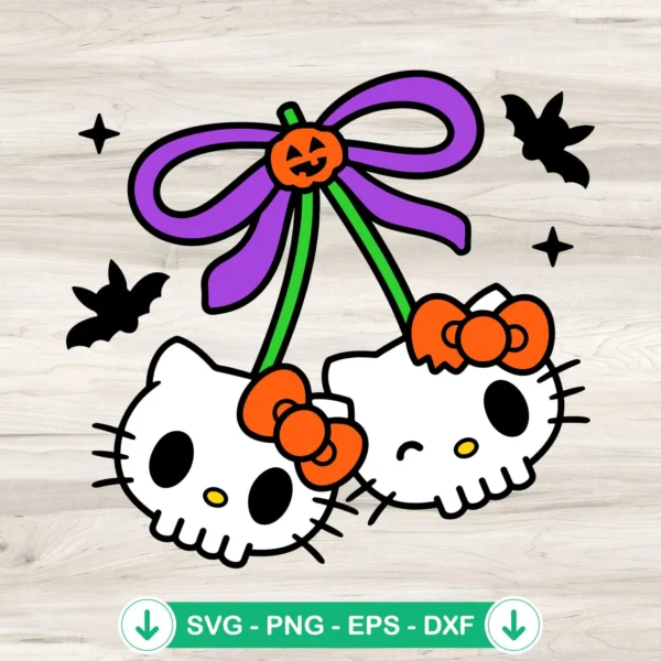 Coquette Bow Cherry Hello Kitty Halloween SVG cut file