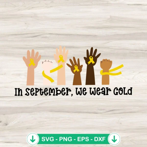 Five Hands Gold Ribbon SVG file for childhood cancer awareness, cricut svg cutting file