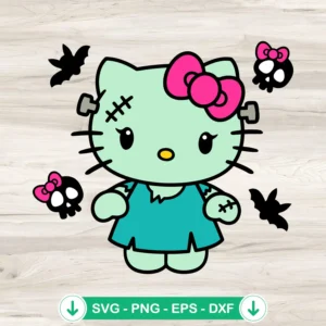 Frankenstein Hello Kitty SVG file, Halloween cut file for Cricut