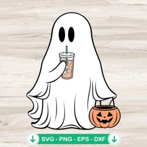 Ghost Drinking Coffee SVG file, Halloween cut file for Cricut