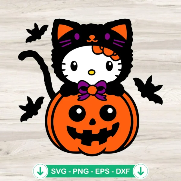 Hello Kitty Black Cat Pumpkin SVG file for cutting machines