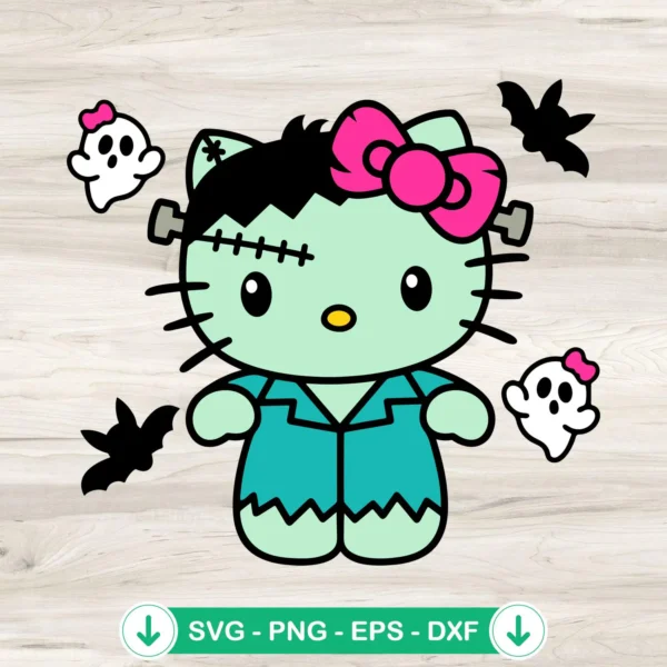 Hello Kitty Frankenstein svg file for Halloween cutting projects
