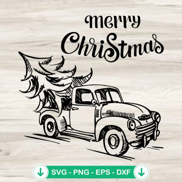 Merry Christmas Truck And Tree SVG file, cricut svg cut file