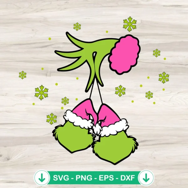 Pink Grinch hand holding Grinch face SVG file, cricut cut file