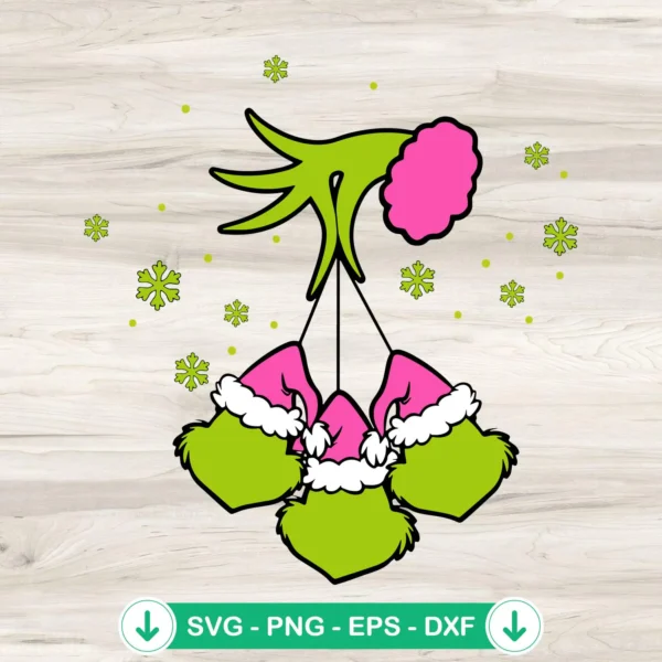 Pink Grinch Hand Ornament SVG file for Cricut cutting
