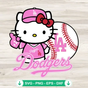 Pink Hello Kitty Los Angeles Dodgers svg file for cutting machine
