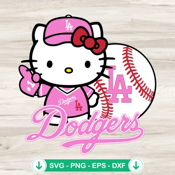 Pink Hello Kitty Los Angeles Dodgers svg file for cutting machine