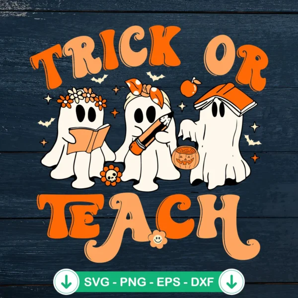Trick or Teach SVG file, floral ghost cricut svg cutting file
