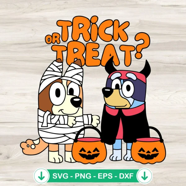 Bluey Halloween SVG file - Trick or Treat Bluey, Bingo Mummy cut file