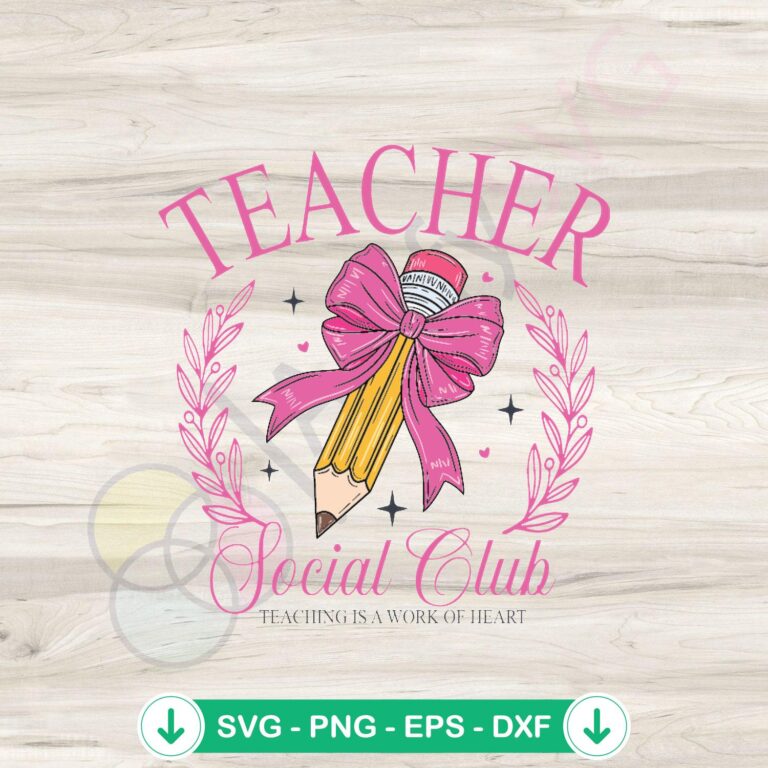 Coquette Teacher Social Club SVG Clipart: Teacher Is A Work Of Heart! 2 Coquette Teacher SVG file cut file for Cricut featuring 'Teacher Is A Work Of Heart'