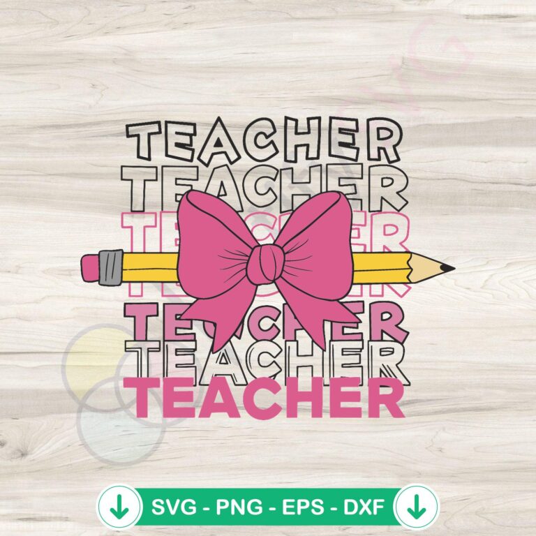 Groovy Teacher Pink Ribbon Bow SVG file for Cricut cutting file