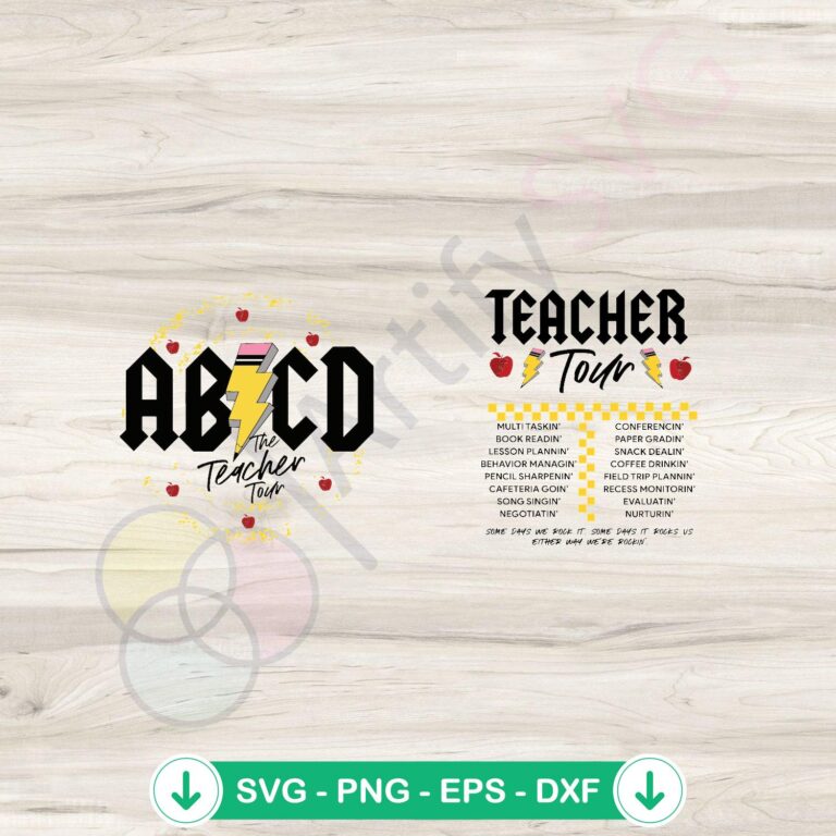 Retro ABCD Teacher Tour SVG Files for Cricut - Unique Design 2 Retro ABCD Teacher Tour SVG file for Cricut cutting machine