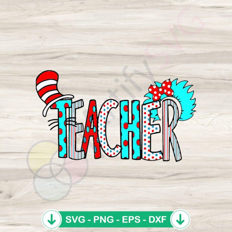 Retro Dr Seuss Teacher SVG Digital Download - Fun Classroom Design 2 Retro Dr Seuss Teacher SVG file for cutting machine