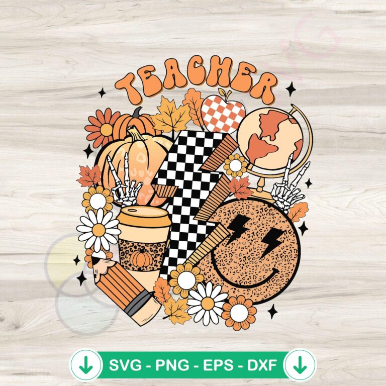 Retro Fall Vibes Teacher SVG: Back To School Autumn SVG File 2 Retro Fall Vibes Teacher svg file for cutting machines