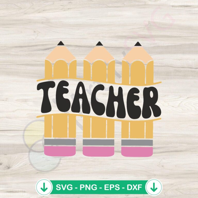 Retro Pencil Teacher SVG Back to School Digital File 2 Retro Pencil Teacher SVG file for back to school crafting
