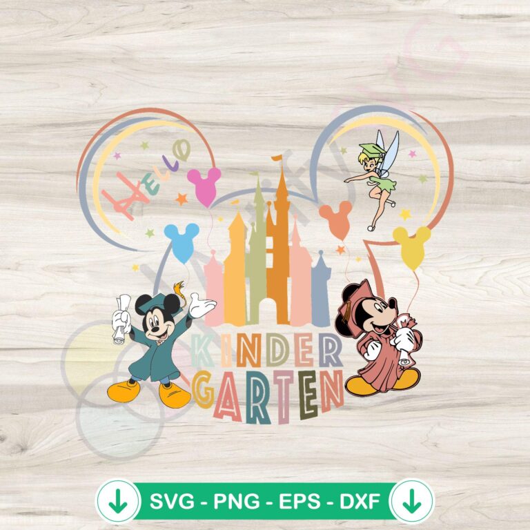 Hello Kindergarten Disney Mickey And Friends School SVG File - Fun School SVG Design 2 Hello Kindergarten Disney Mickey and Friends SVG file for cutting machines