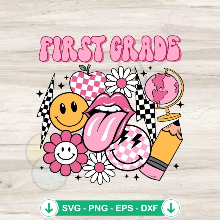 Retro Groovy First Grade Back To School SVG Cutting File 2 Retro Groovy First Grade SVG file for cutting machines